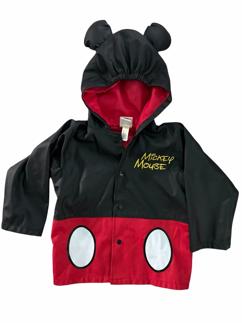 Disney Toys R Us Mickey Mouse Raincoat Boys 2T Black & Red Ears Hood Snap Close